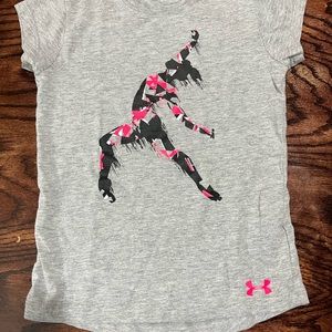 Under Armour Girls Gymnastics T Shirt Gray Sports Youth Size 6 Heat Gear